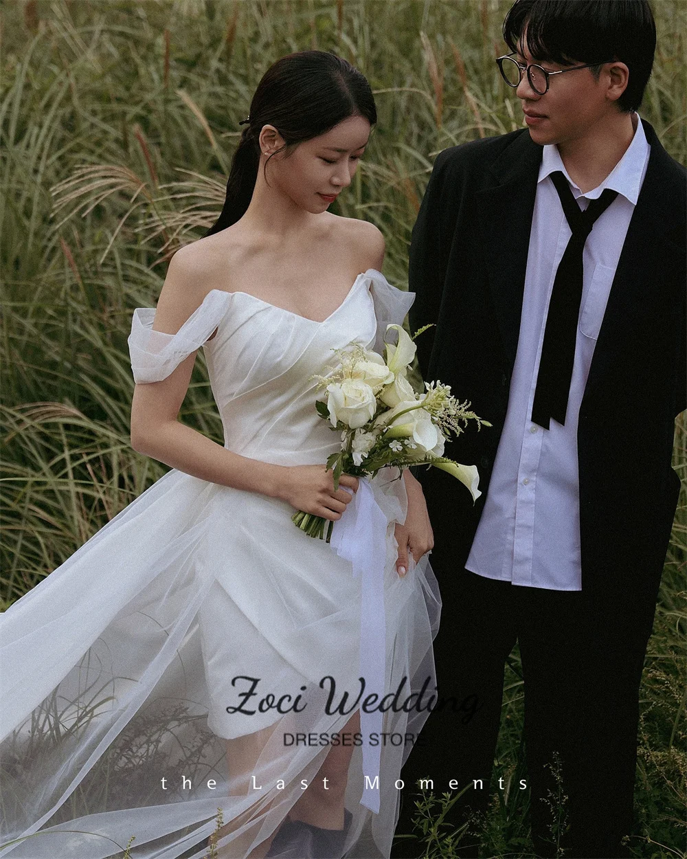 Zoci Off the Shoulder Short Wedding Dresses Korea Photo Shoot Bridal Gown Customized Gown for Bride 2026