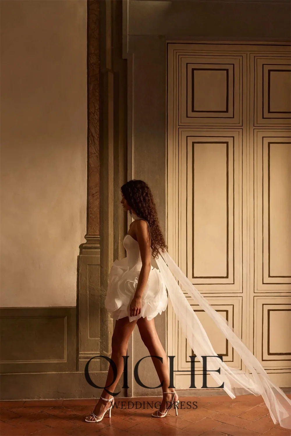 QICHE Modern Flowers Short Sheath Wedding Dress 2026 Sweetheart Open Back Formal Bridal Party Gown Vestidos De Noiva Customized