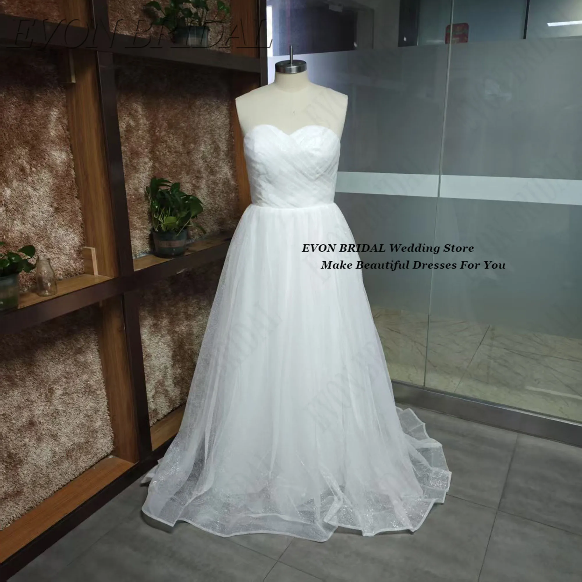 EVON BRIDAL Luxury Glitter Tulle Wedding Dress Plus Size Sweetheart Sleeveless Bride Gowns A-Line Lace Up Vestidos Novias Boda