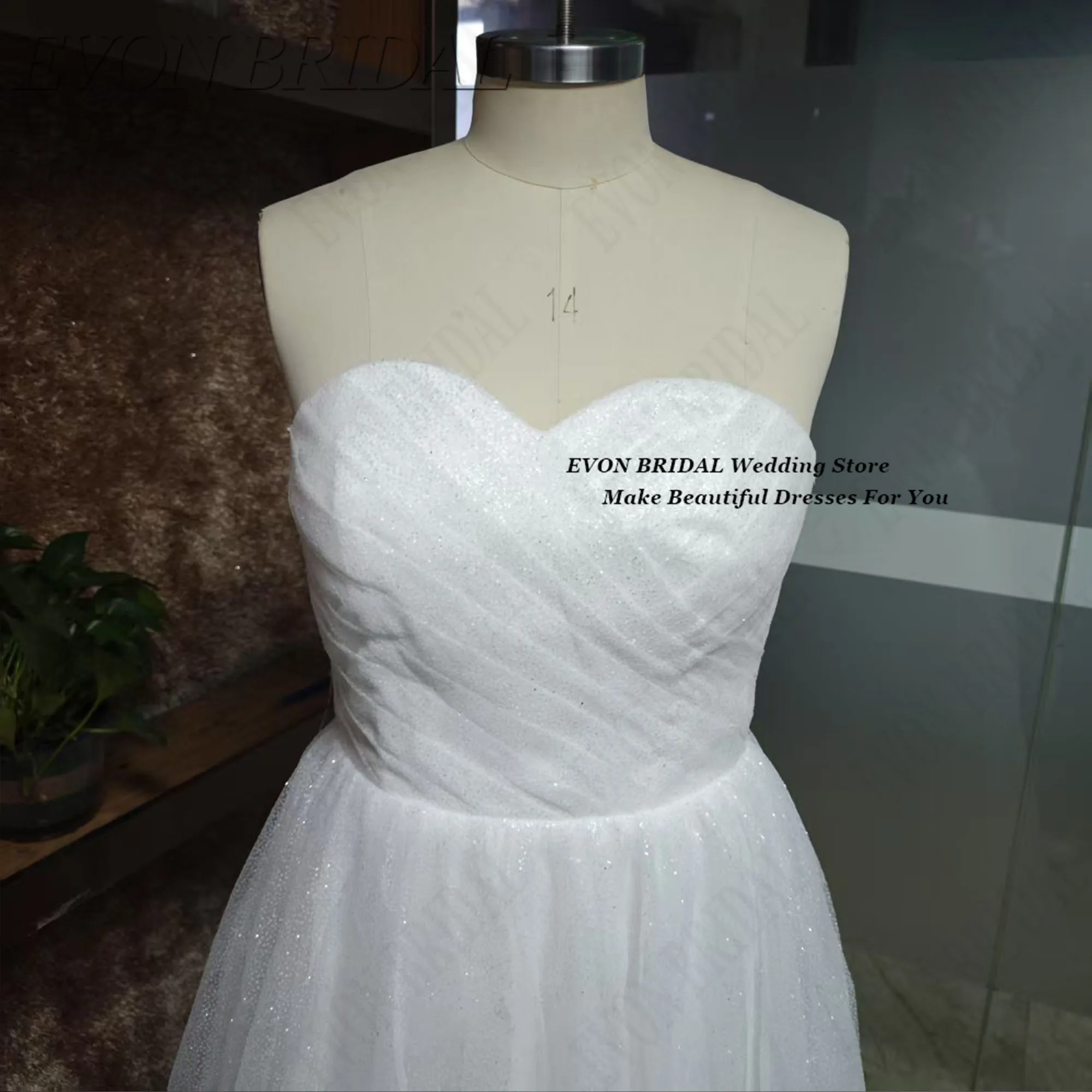 EVON BRIDAL Luxury Glitter Tulle Wedding Dress Plus Size Sweetheart Sleeveless Bride Gowns A-Line Lace Up Vestidos Novias Boda