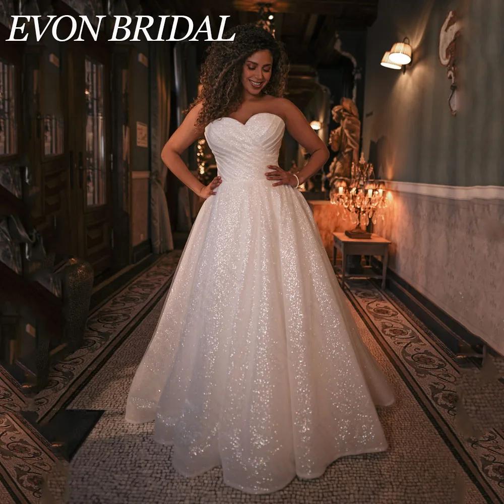 EVON BRIDAL Luxury Glitter Tulle Wedding Dress Plus Size Sweetheart Sleeveless Bride Gowns A-Line Lace Up Vestidos Novias Boda