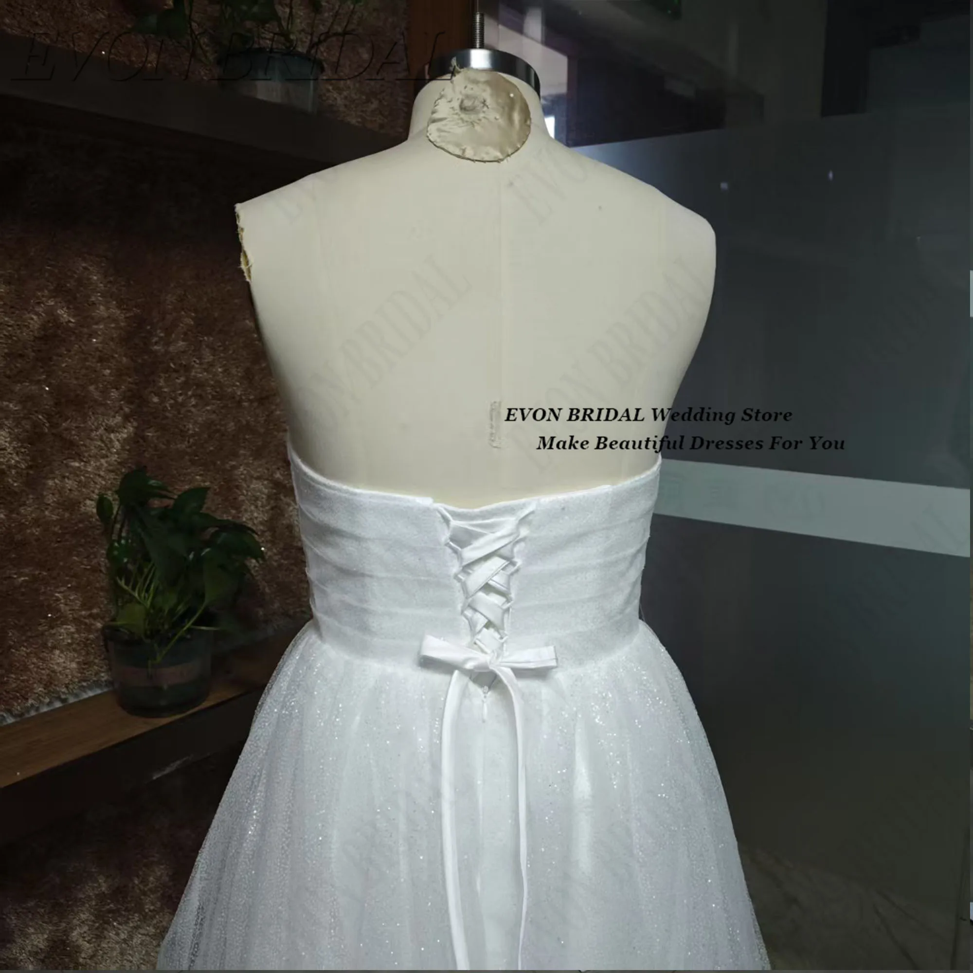 EVON BRIDAL Luxury Glitter Tulle Wedding Dress Plus Size Sweetheart Sleeveless Bride Gowns A-Line Lace Up Vestidos Novias Boda