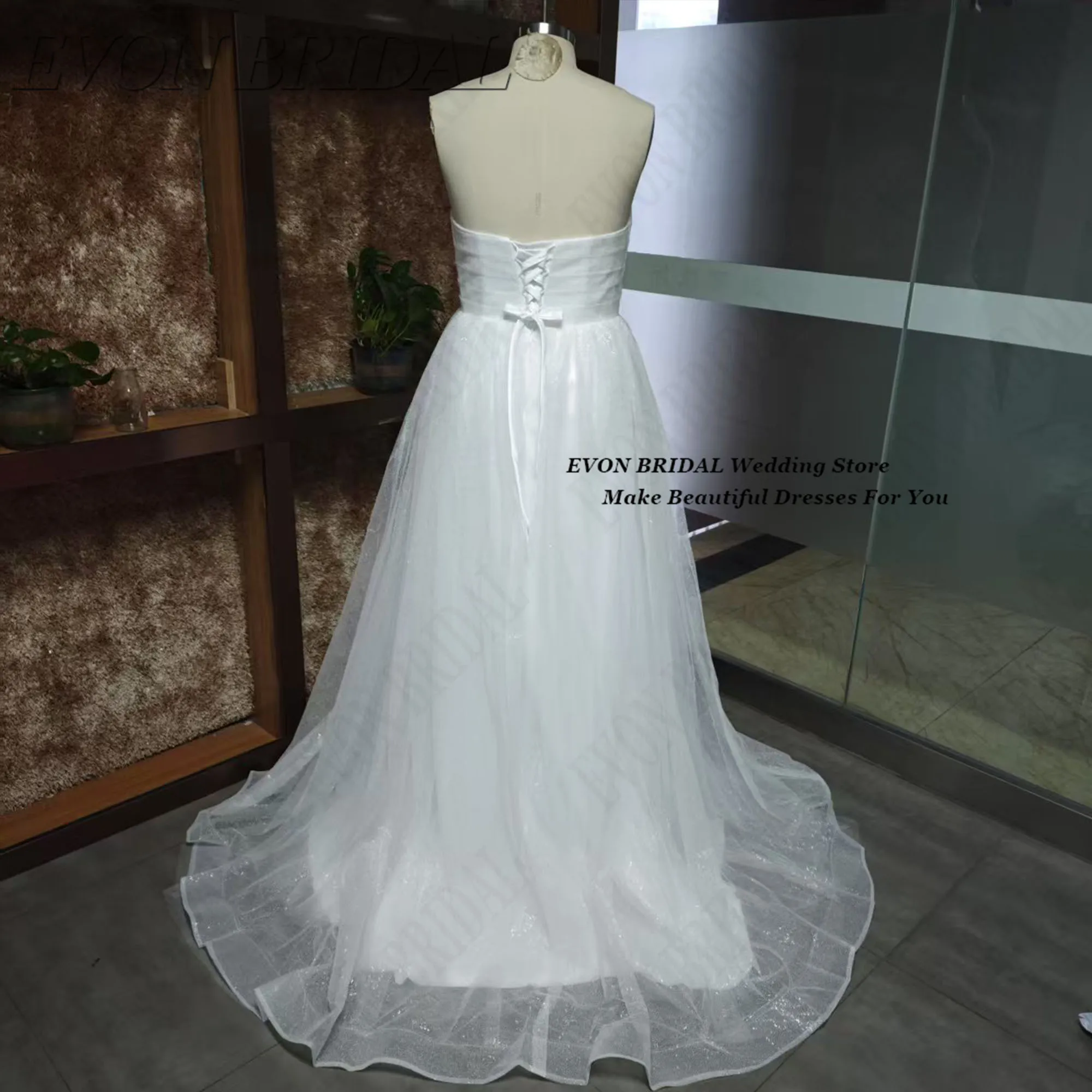 EVON BRIDAL Luxury Glitter Tulle Wedding Dress Plus Size Sweetheart Sleeveless Bride Gowns A-Line Lace Up Vestidos Novias Boda