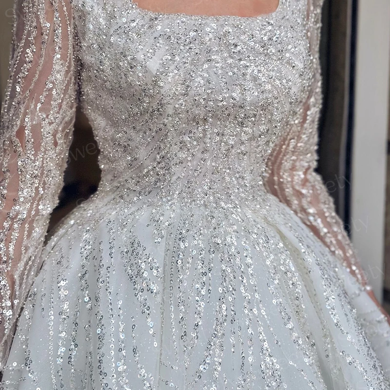 Exquisite Wedding Dress With Embroidery Bead Princess Ball Gown Full Sleeve Square Collar Lace Up Customized Vestido De Novia