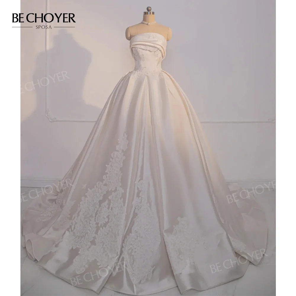 Wedding Dress Sleeveless A-Line Appliques Bride Gown Court Train Vintage Princess BECHOYER XH300 Customized Vestido De Noiva