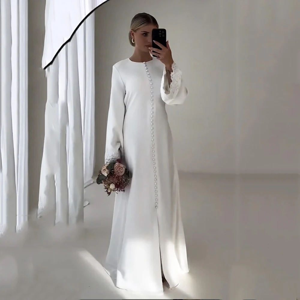Modest Wedding Dresses Bride 2026 Luxury Slit Buttons Bridal Dress Lace Long Sleeve Arab Bride Dress Wedding Gowns Customized