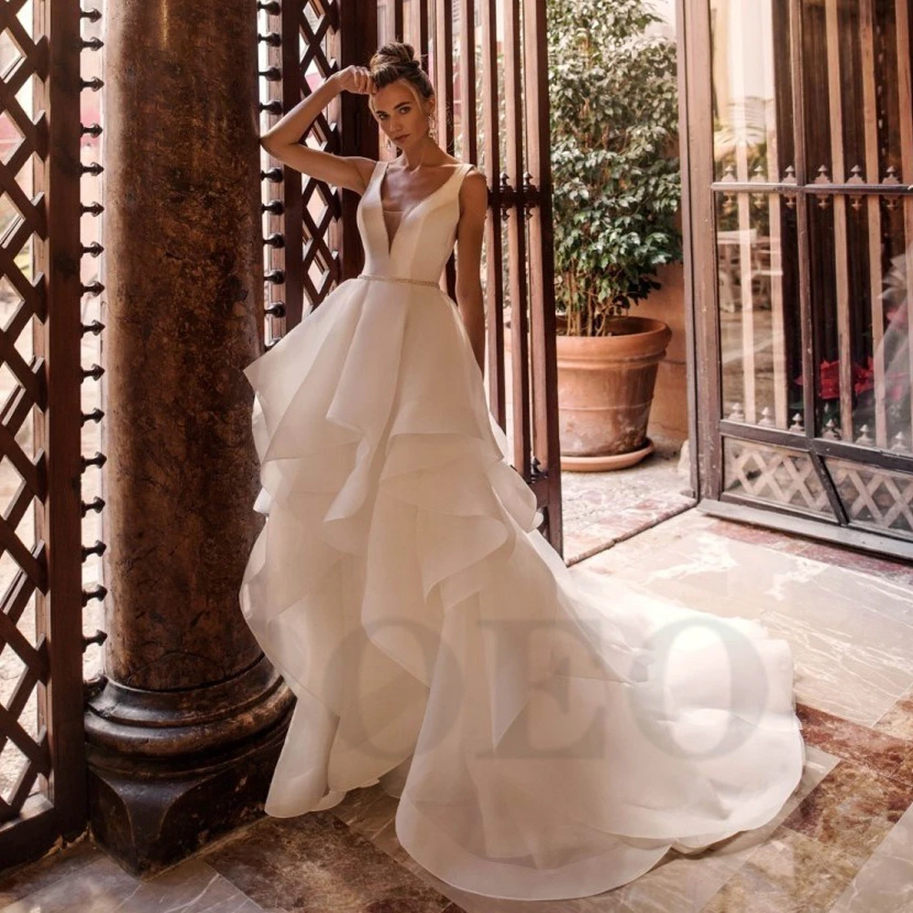 Paloda Glamorous Appliques Trumpet Wedding Dresses For Bride Court Train Off The Shoulder Tulle Short Sleeves Backless V-Neck