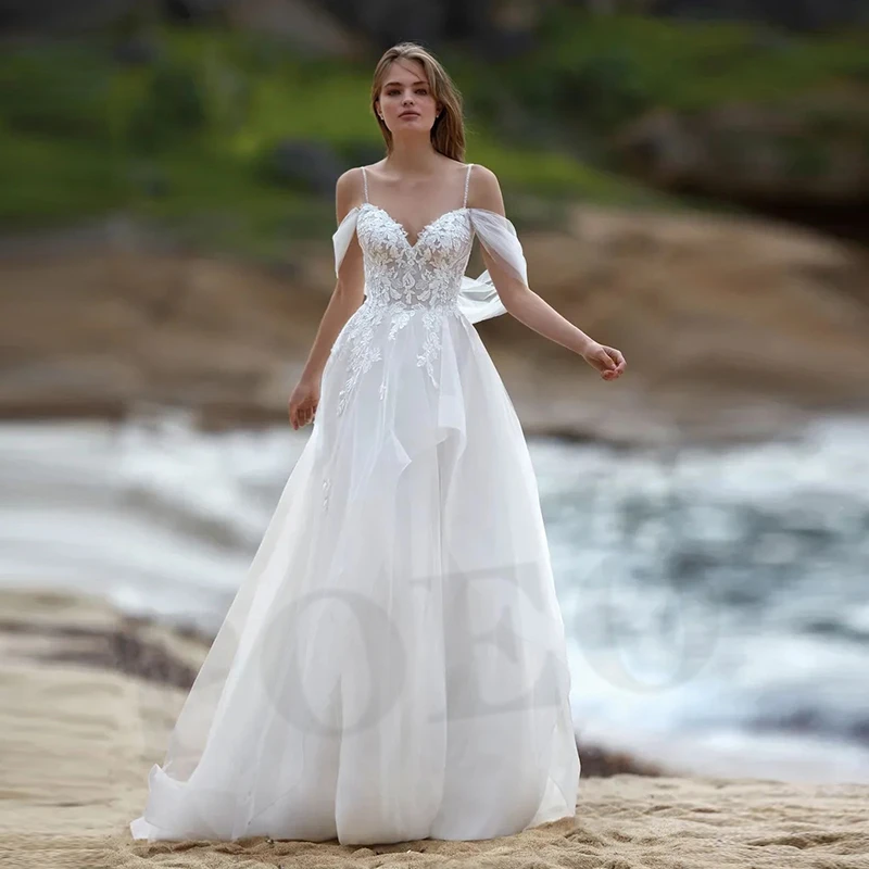 Paloda Glamorous Appliques Trumpet Wedding Dresses For Bride Court Train Off The Shoulder Tulle Short Sleeves Backless V-Neck