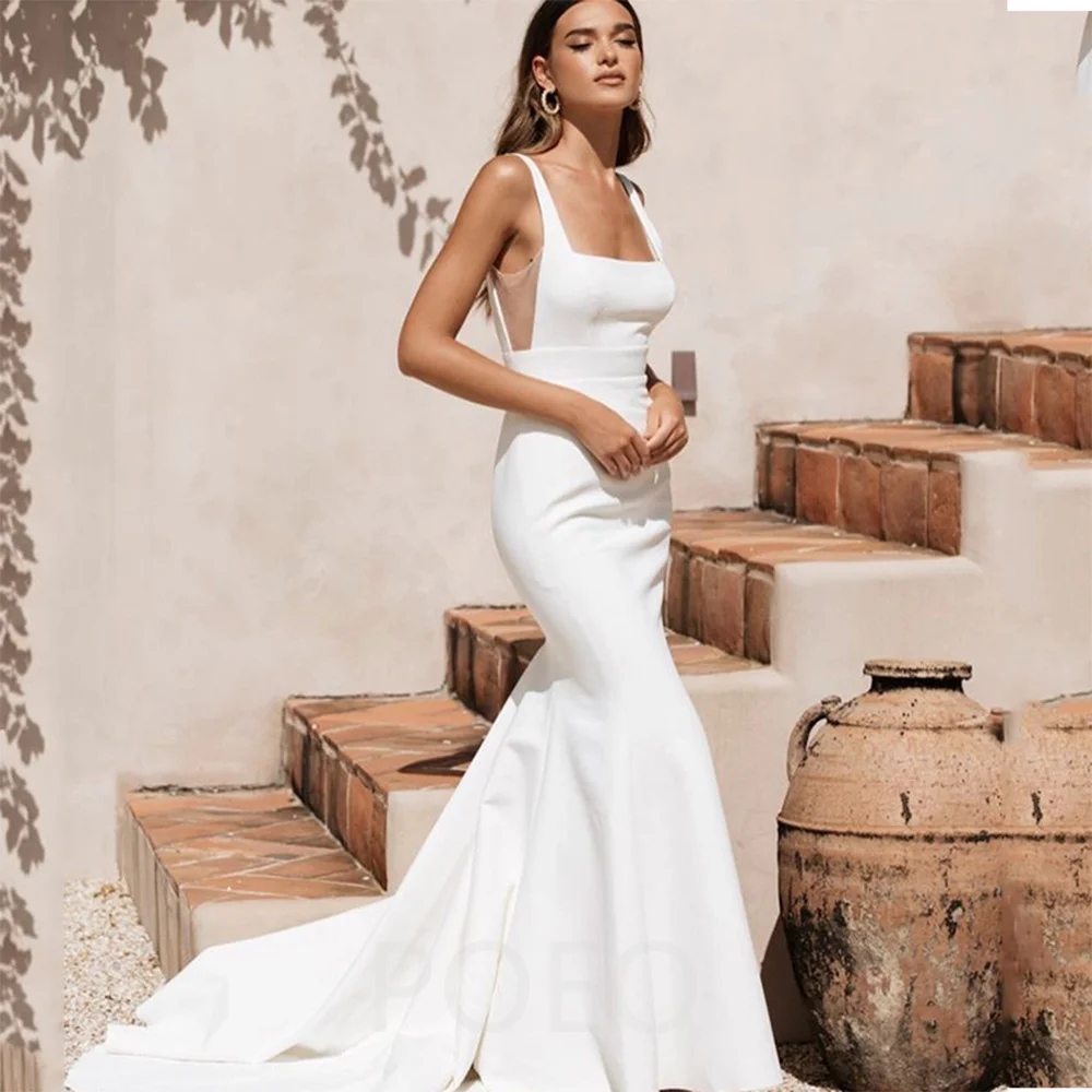 Paloda Glamorous Appliques Trumpet Wedding Dresses For Bride Court Train Off The Shoulder Tulle Short Sleeves Backless V-Neck