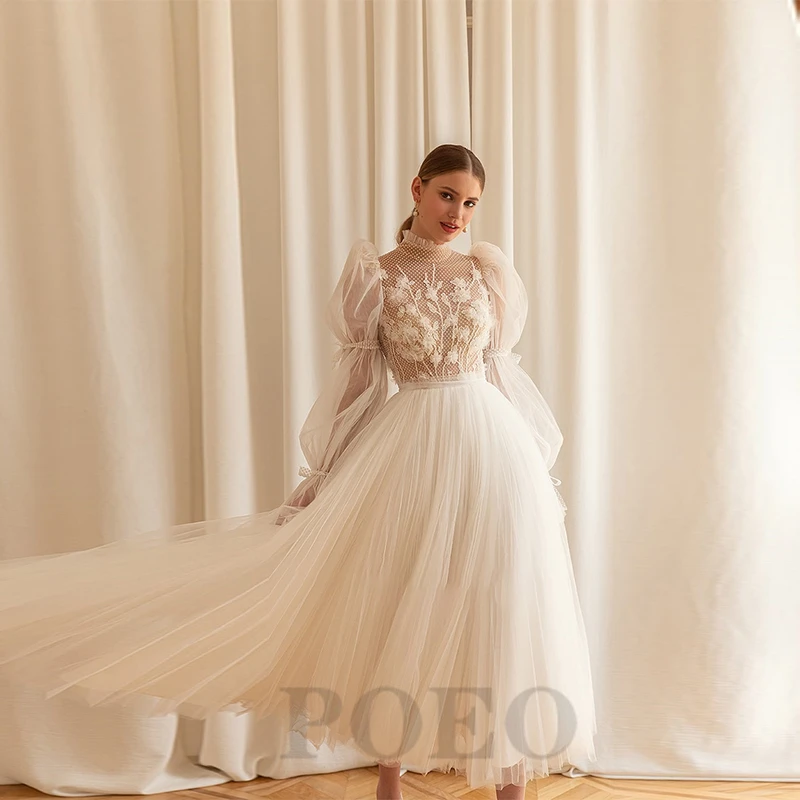 Paloda Glamorous Appliques Trumpet Wedding Dresses For Bride Court Train Off The Shoulder Tulle Short Sleeves Backless V-Neck