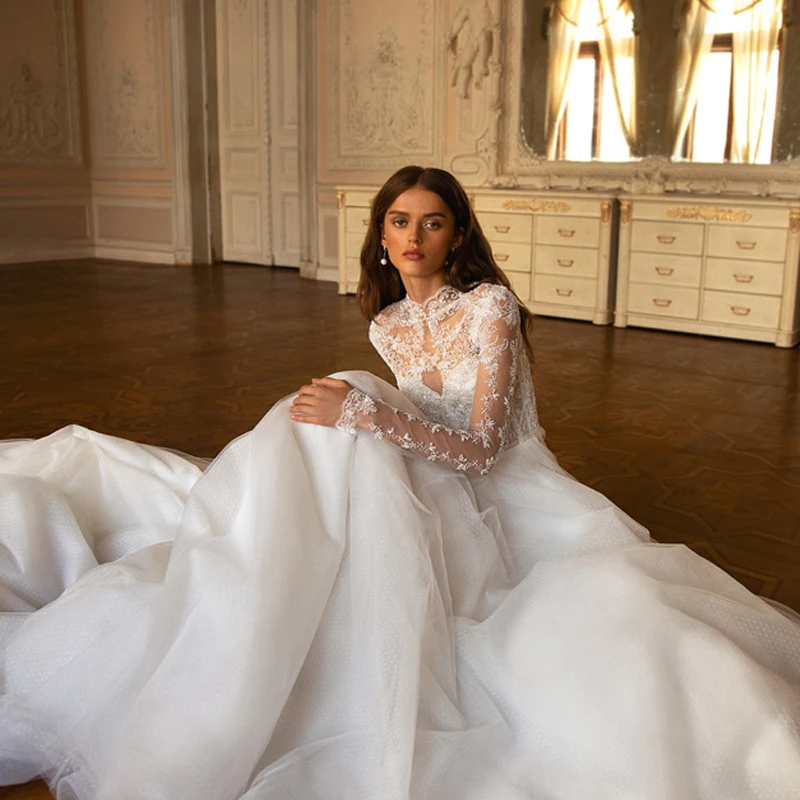 Paloda Glamorous Appliques Trumpet Wedding Dresses For Bride Court Train Off The Shoulder Tulle Short Sleeves Backless V-Neck