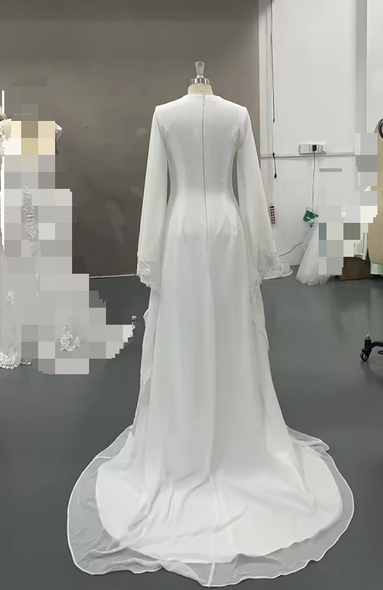Eightale Arabic Wedding Dresses O-Neck Lace Mermaid Muslim Buttons White Ivory Customized Modest Bridal Gowns Vestidos De Novia
