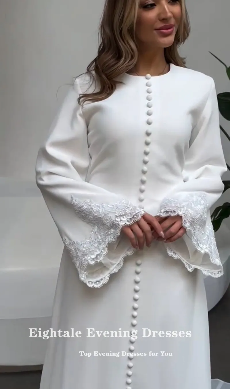 Eightale Arabic Wedding Dresses O-Neck Lace Mermaid Muslim Buttons White Ivory Customized Modest Bridal Gowns Vestidos De Novia