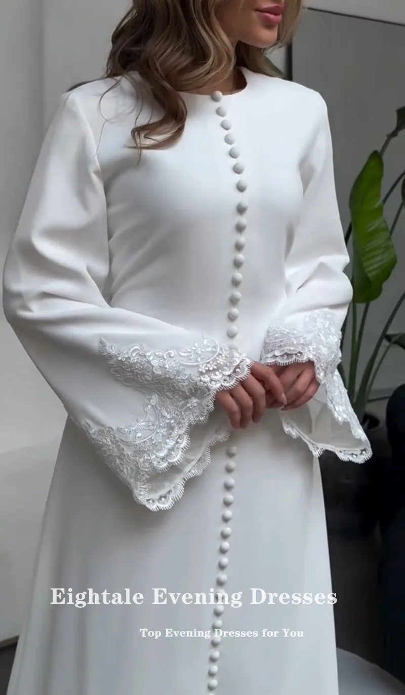 Eightale Arabic Wedding Dresses O-Neck Lace Mermaid Muslim Buttons White Ivory Customized Modest Bridal Gowns Vestidos De Novia