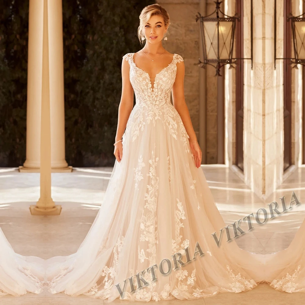 VIKTORIA Charming Trumpet Wedding Gown for Bride Appliques Spaghetti Straps Court Train Robe De Soiree De Mariage Customized