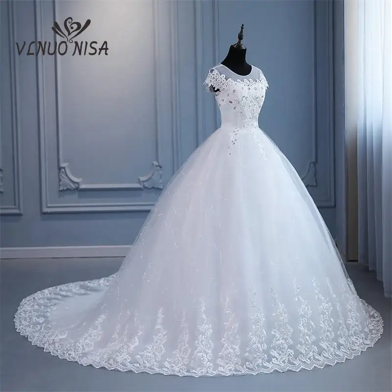 VLNUO NISA Pluse Size Wedding Dress with Sleeve 2024 New O Neck Brides Dress Floor or Train Princess Ball Gown Vestido De Novia