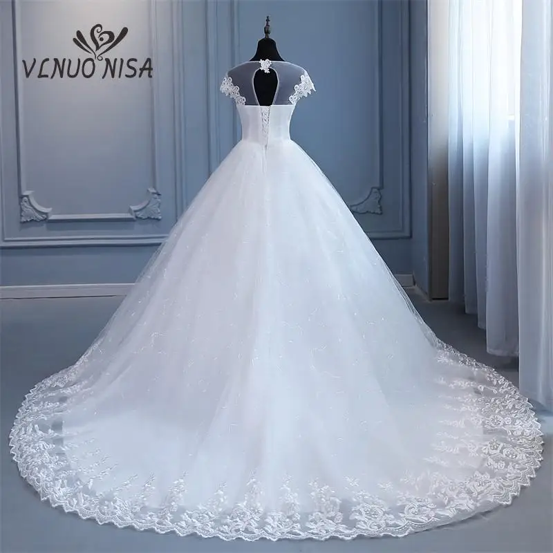 VLNUO NISA Pluse Size Wedding Dress with Sleeve 2024 New O Neck Brides Dress Floor or Train Princess Ball Gown Vestido De Novia