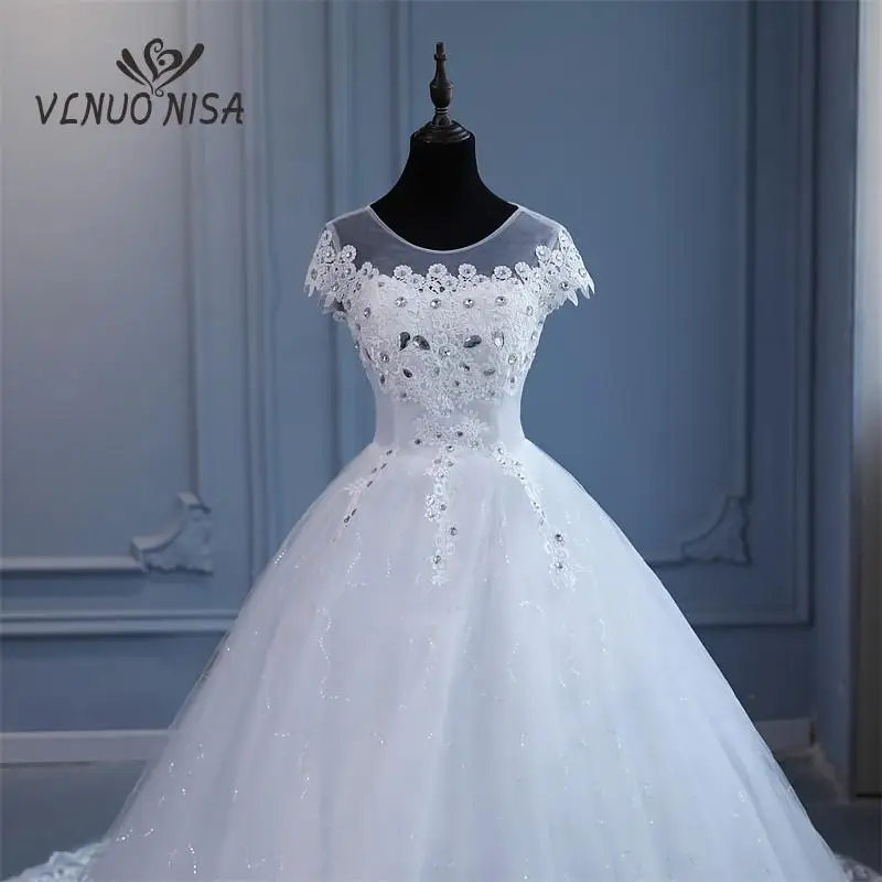 VLNUO NISA Pluse Size Wedding Dress with Sleeve 2024 New O Neck Brides Dress Floor or Train Princess Ball Gown Vestido De Novia