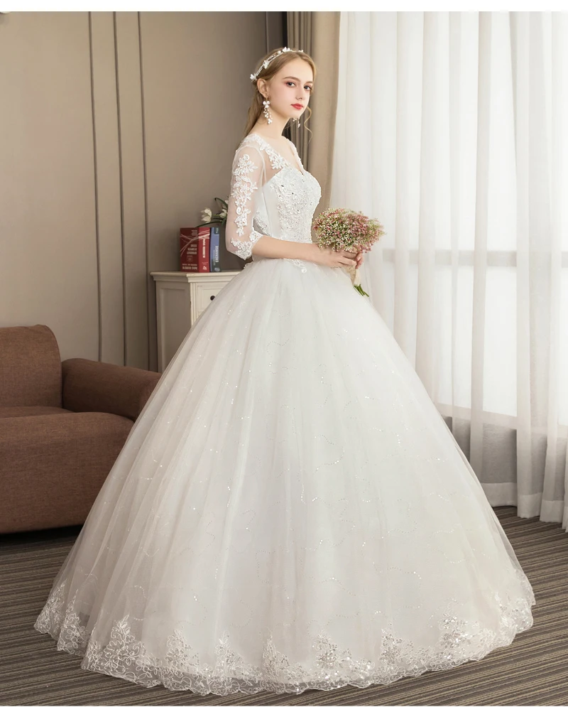 Ball Gowns Wedding dress V Neck Princess Sleeves Plus Size New Style Self-cultivation Lace Up Wedding Dresses