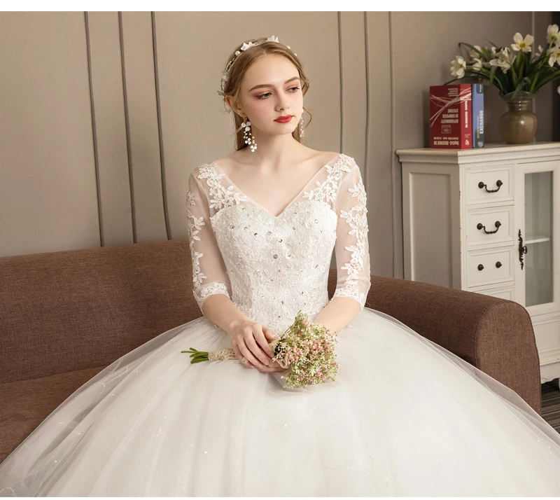 Ball Gowns Wedding dress V Neck Princess Sleeves Plus Size New Style Self-cultivation Lace Up Wedding Dresses