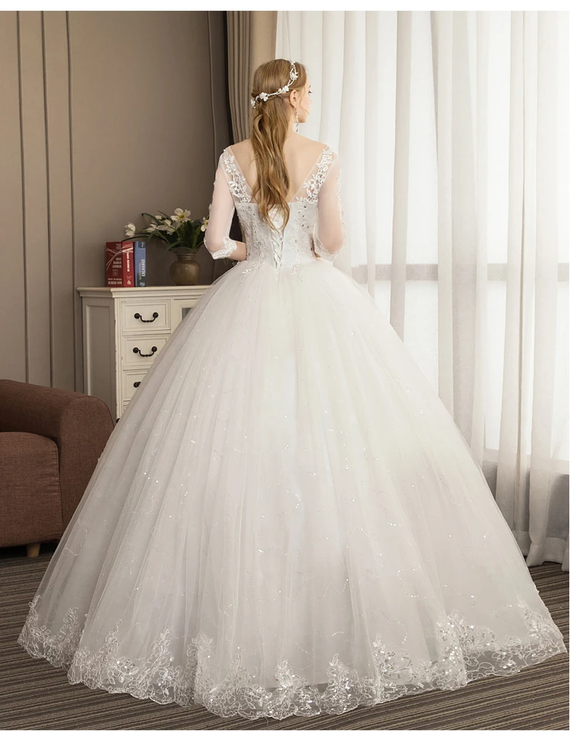 Ball Gowns Wedding dress V Neck Princess Sleeves Plus Size New Style Self-cultivation Lace Up Wedding Dresses