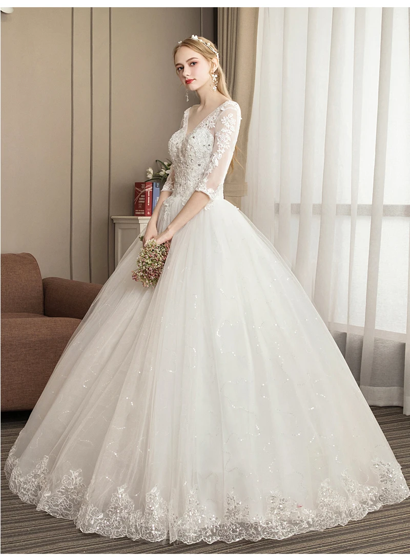 Ball Gowns Wedding dress V Neck Princess Sleeves Plus Size New Style Self-cultivation Lace Up Wedding Dresses