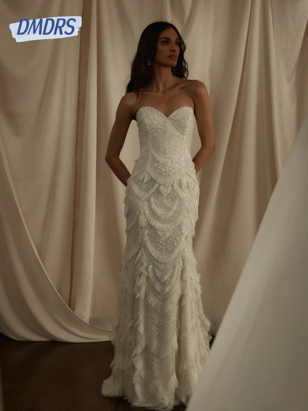 Stunning Tiered Beading 2026 Wedding Dress Stylish Straight Sweetheart Neck Pearls Gown Customized Women Dreamy Birde Dress