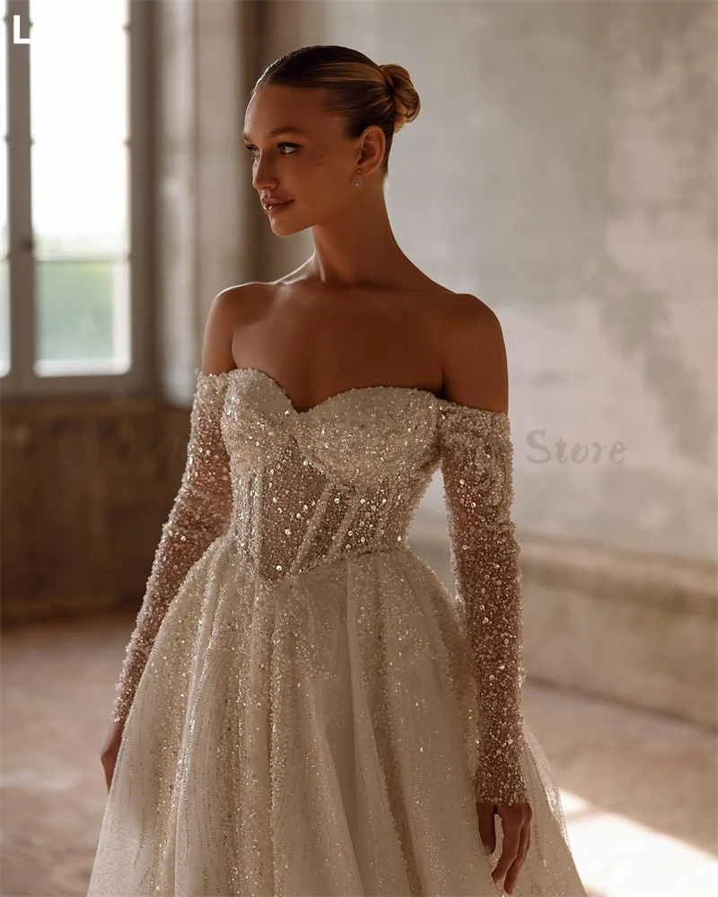 LORIE A-line Gittle Shiny Sexy Wedding Dress Off Shoulder Backless Lace Appliques Wedding Gowns Princess Customized Gift 2025