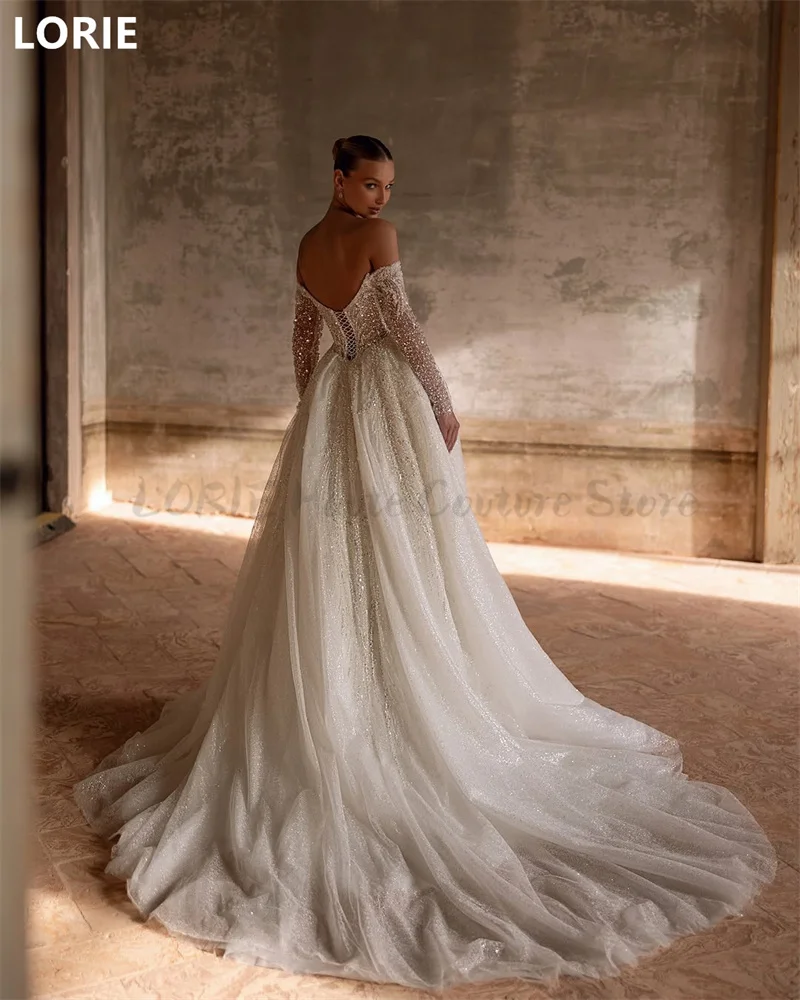 LORIE A-line Gittle Shiny Sexy Wedding Dress Off Shoulder Backless Lace Appliques Wedding Gowns Princess Customized Gift 2025