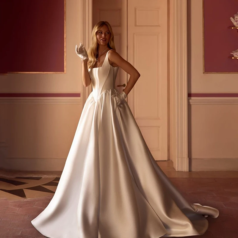 Eightree Simple A-Line Wedding Dresses 2025 Square Collar Sleeveless Bridal Dress Princess White Wedding Prom Gowns Customized