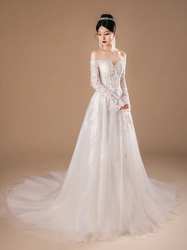 SL-9430 Customized Sweetheart Bride Wedding Dress 2024 Lace Appliques Beading Bohemian Backless Lace up Gown Beach Dress