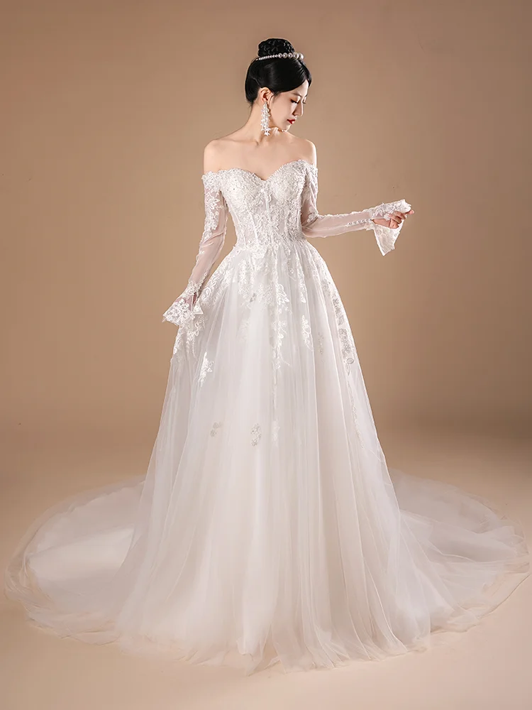 SL-9430 Customized Sweetheart Bride Wedding Dress 2024 Lace Appliques Beading Bohemian Backless Lace up Gown Beach Dress