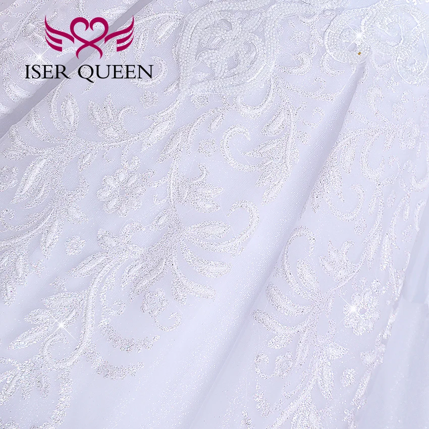 Customized Fashion Long Sleeves Bride Dress For Wedding Small Pearls Beaded Lace Appliques Princess Wedding Dress WX0422
