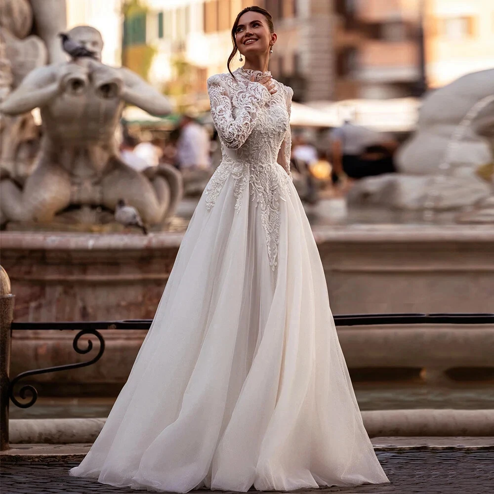 Elegant A-Line Women Wedding Dresses 2025 Lace Flower Printing Bridal Gowns Mopping Length Banquet Vestidos De Novia Customized