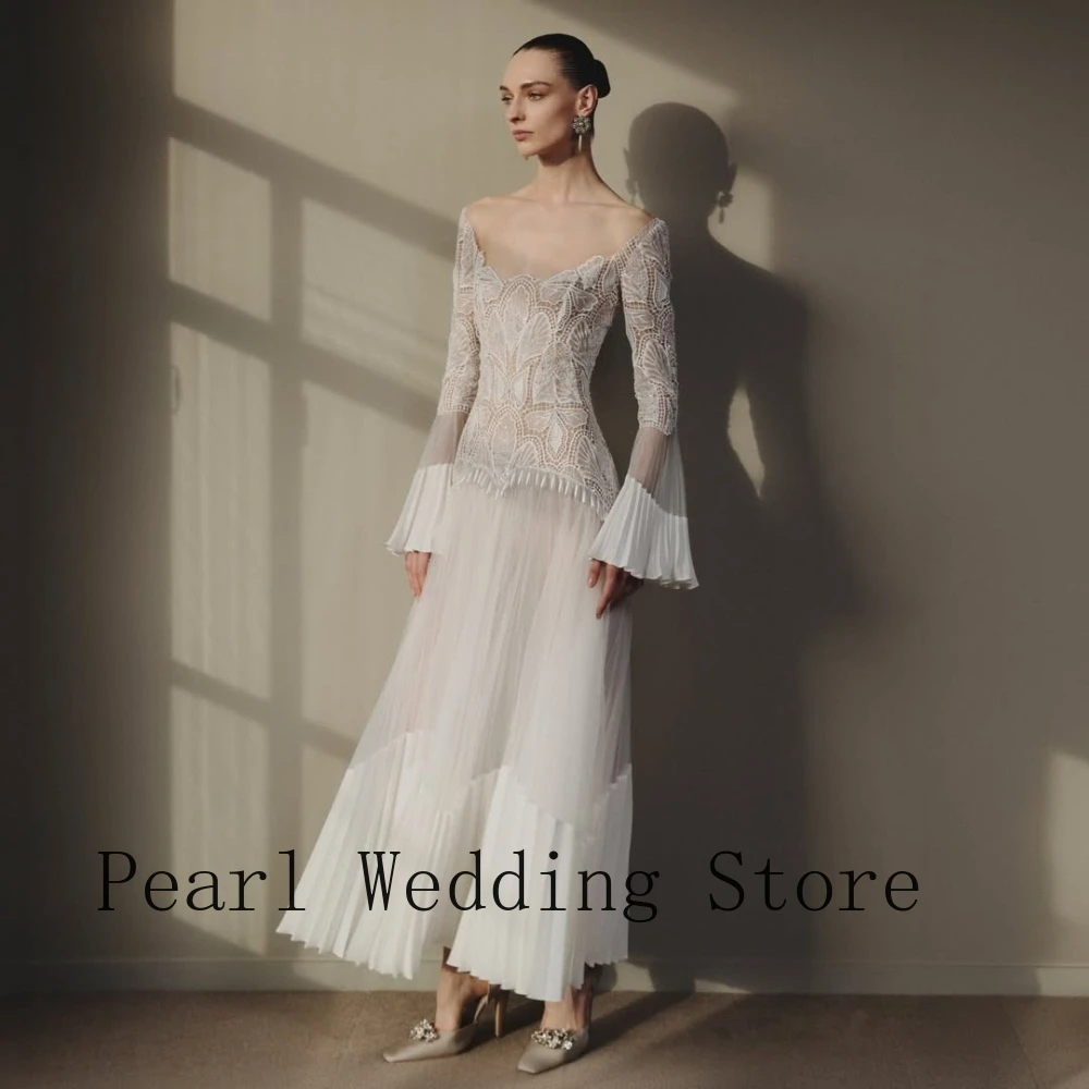2026 New White Off Shoulder Evening Gown Lace Flare Sleeve Midi Formal Dress Robe De Soiree Vestido De Fiesta Prom