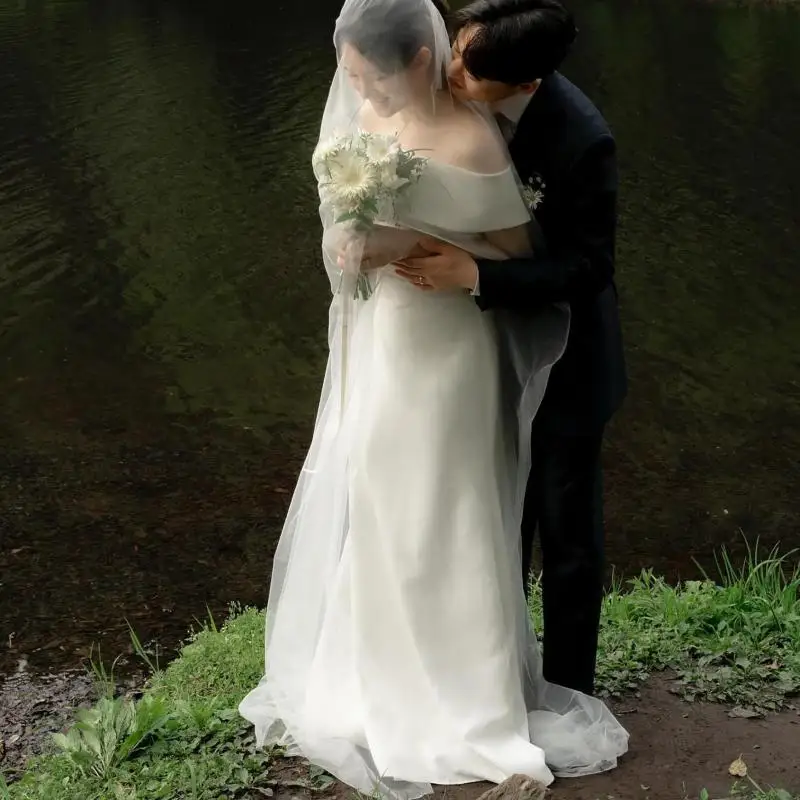 Elegant Mermaid Wedding Dresses Soft Satin Bridal Dress Off The Shoulder Floor-length Simple Vestidos De Novia Customized