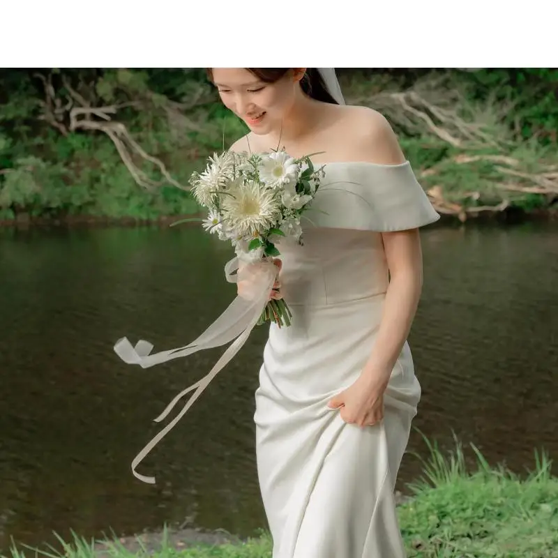 Elegant Mermaid Wedding Dresses Soft Satin Bridal Dress Off The Shoulder Floor-length Simple Vestidos De Novia Customized