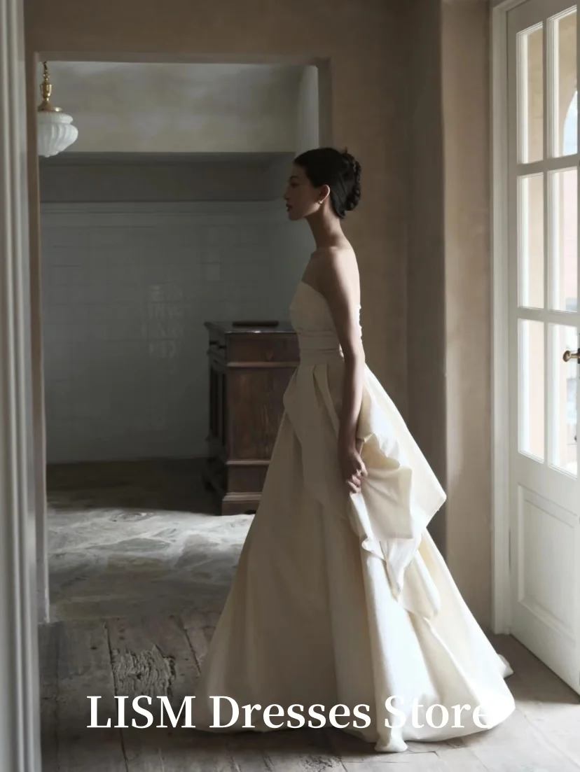 LISM Strapless A-Line Korea Wedding Dresses Photo Shoot Cotton Floor Length Elegant Bridal Gowns웨딩드레스 2026 Customized