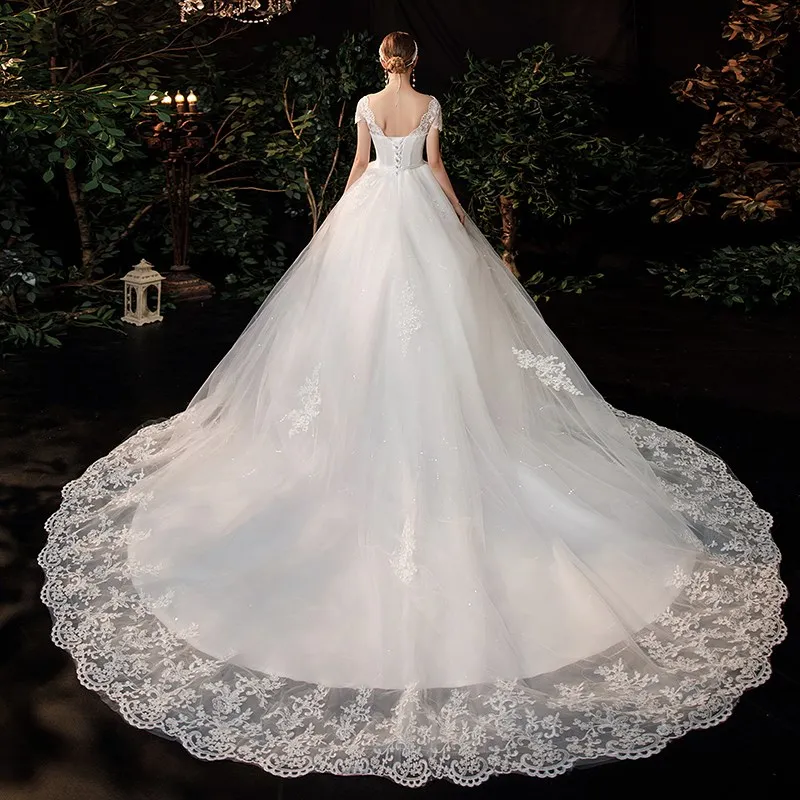 2026 Luxury Lace V Neck Ball Gown Wedding Dresses Short Sleeve Princess Illusion Applique Bridal Gowns Casamento Customized