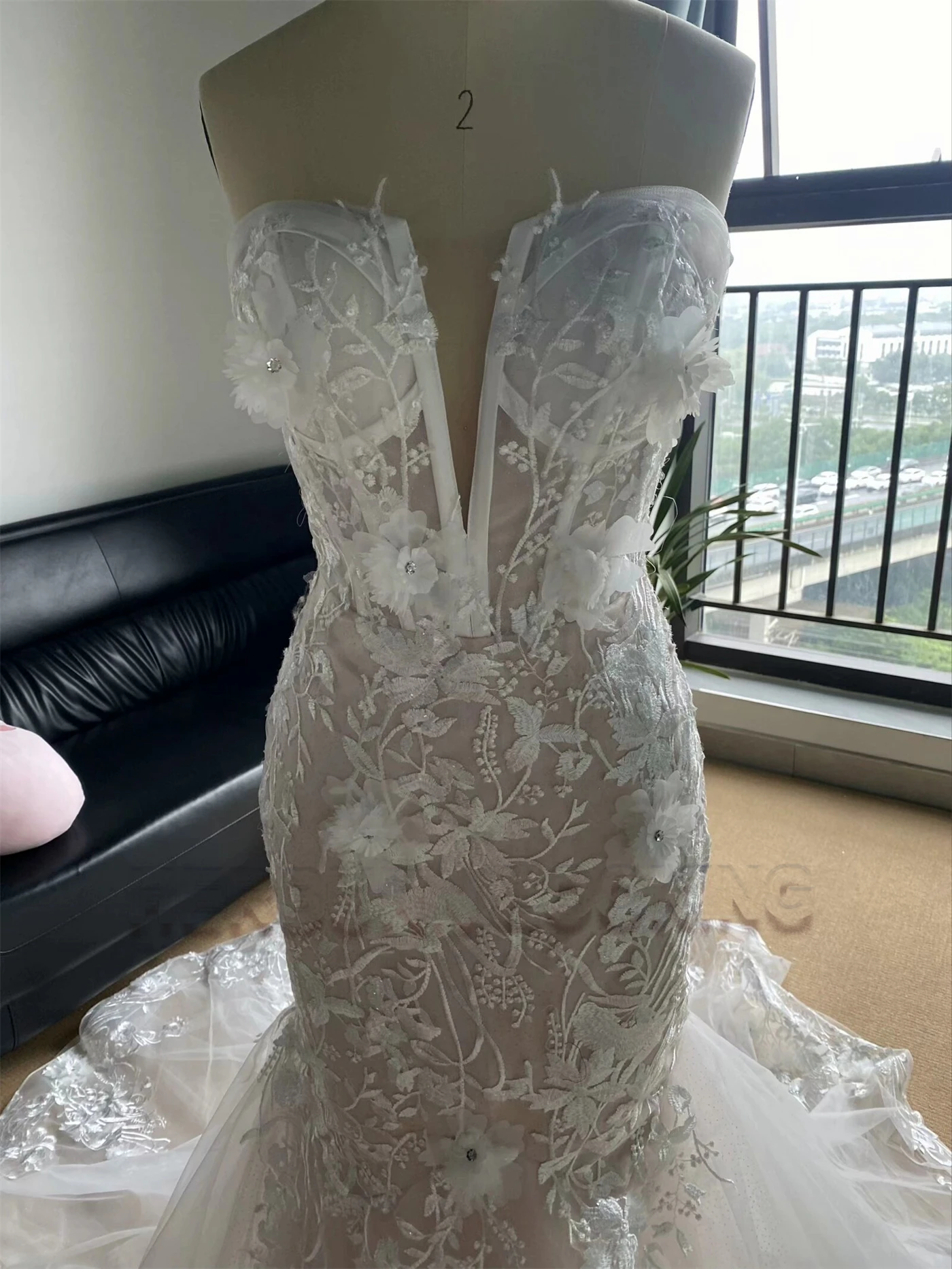 HERBURN Sparkly Tulle Wedding Dresses for Women Appliques Sweetheart Court Train Mermaid Robe De Mariee for Brides Drop Shipping