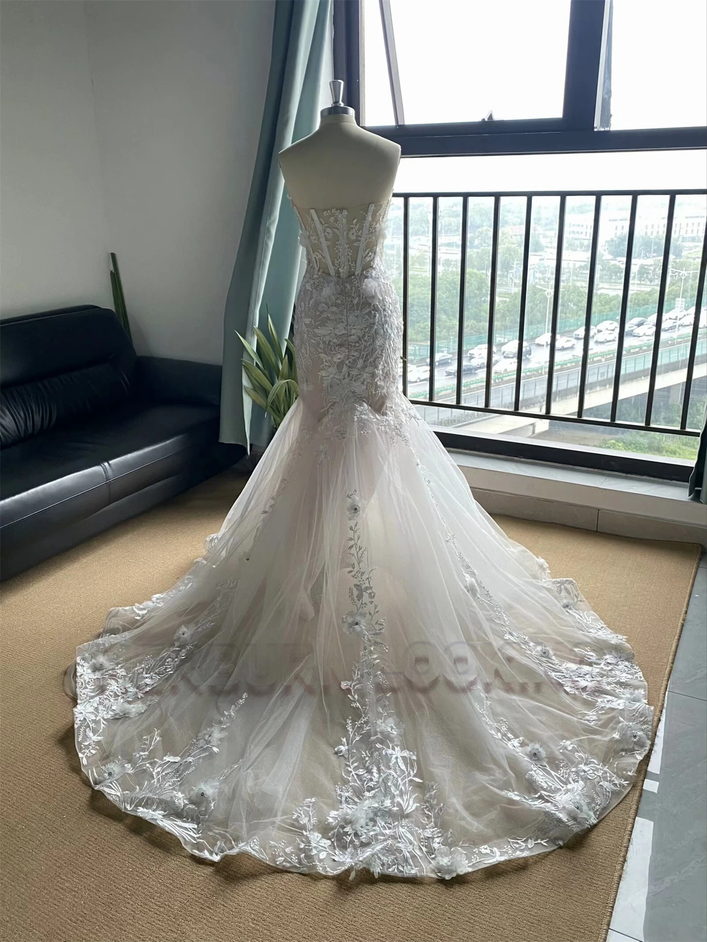 HERBURN Sparkly Tulle Wedding Dresses for Women Appliques Sweetheart Court Train Mermaid Robe De Mariee for Brides Drop Shipping