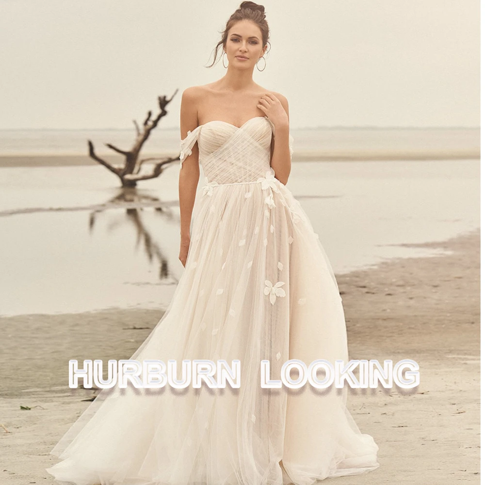 HERBURN Sparkly Tulle Wedding Dresses for Women Appliques Sweetheart Court Train Mermaid Robe De Mariee for Brides Drop Shipping