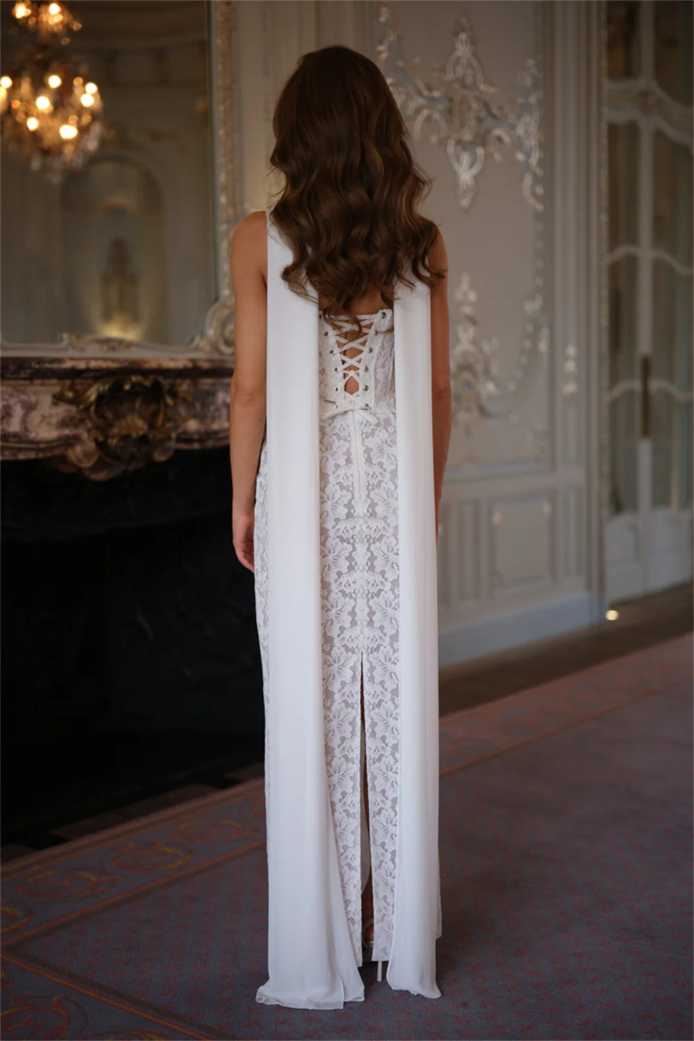 Kyoto Customized Ivory Lace Embroidery Corset Wedding Dress Spaghetti Straps Robe de mariée Floor-length With Slit Formal Gown