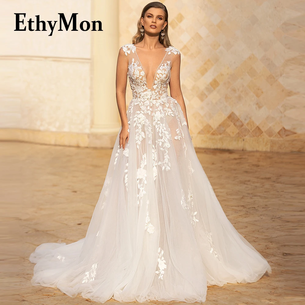 Ethymon Fashionable High Neck Wedding Gown for Bride Slit Lace Appliques Long Sleeves Mermaid Tank Robe De Mariee Customized