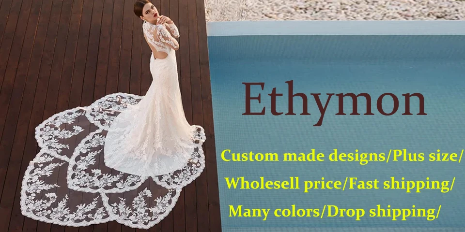 Ethymon Fashionable High Neck Wedding Gown for Bride Slit Lace Appliques Long Sleeves Mermaid Tank Robe De Mariee Customized