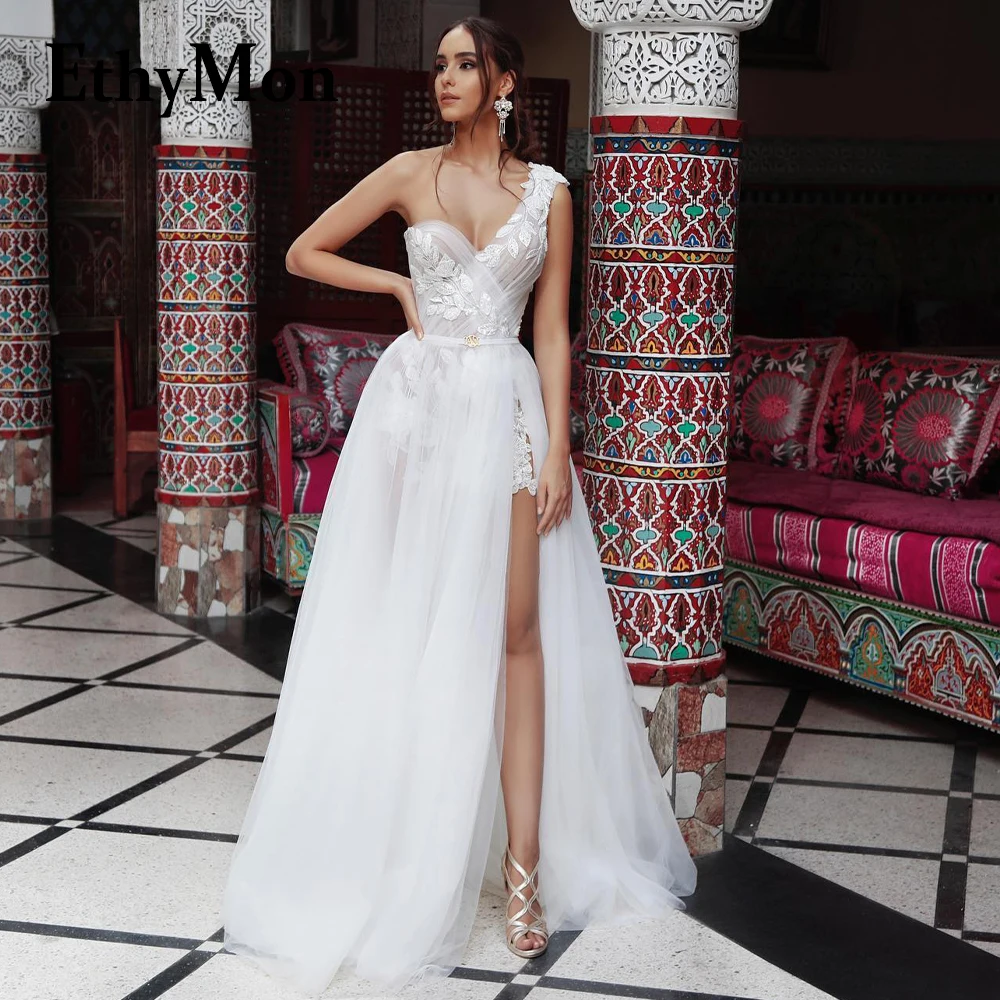 Ethymon Fashionable High Neck Wedding Gown for Bride Slit Lace Appliques Long Sleeves Mermaid Tank Robe De Mariee Customized