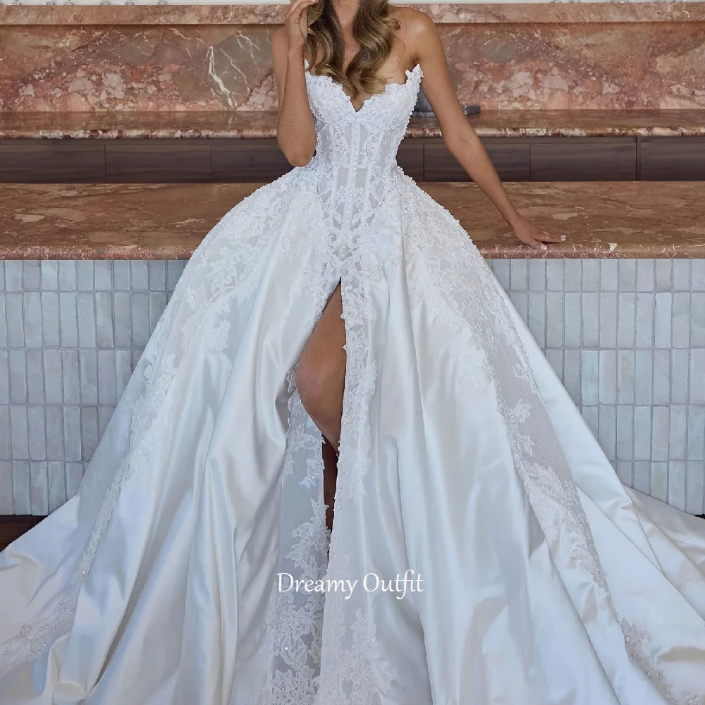 Aurora Customized Exquisite Sweetheart Shiny Beads Pearls Sequins Appliques Lace Wedding Dress de novia