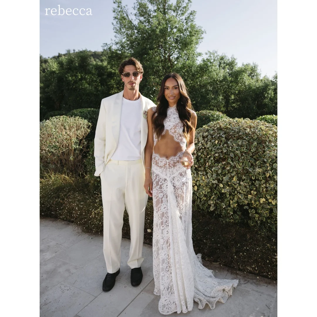 Rebecca Customized High Neck Sweep Train Prom Dress All‑Over Floral Lace vestidos de noche Crop‑Top Cut‑out Evening Dresses 2026