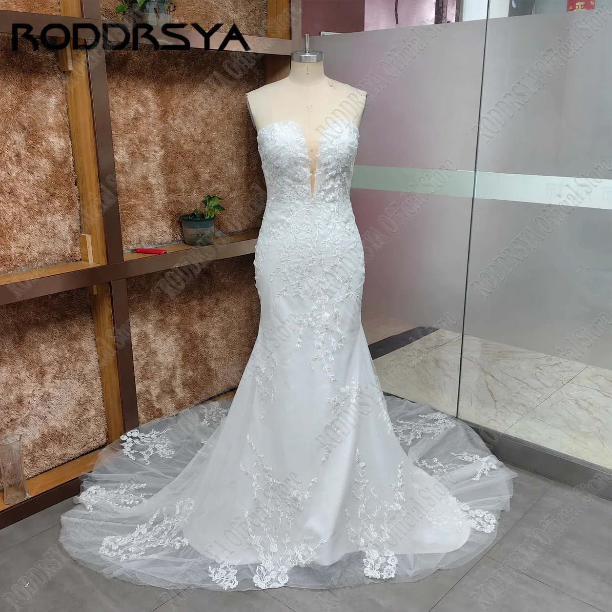 JEHETH Elegant Lace Appliques Mermaid Wedding Dresses Tulle Detachable Long Sleeves V-Neck Wedding Party Gown Customized