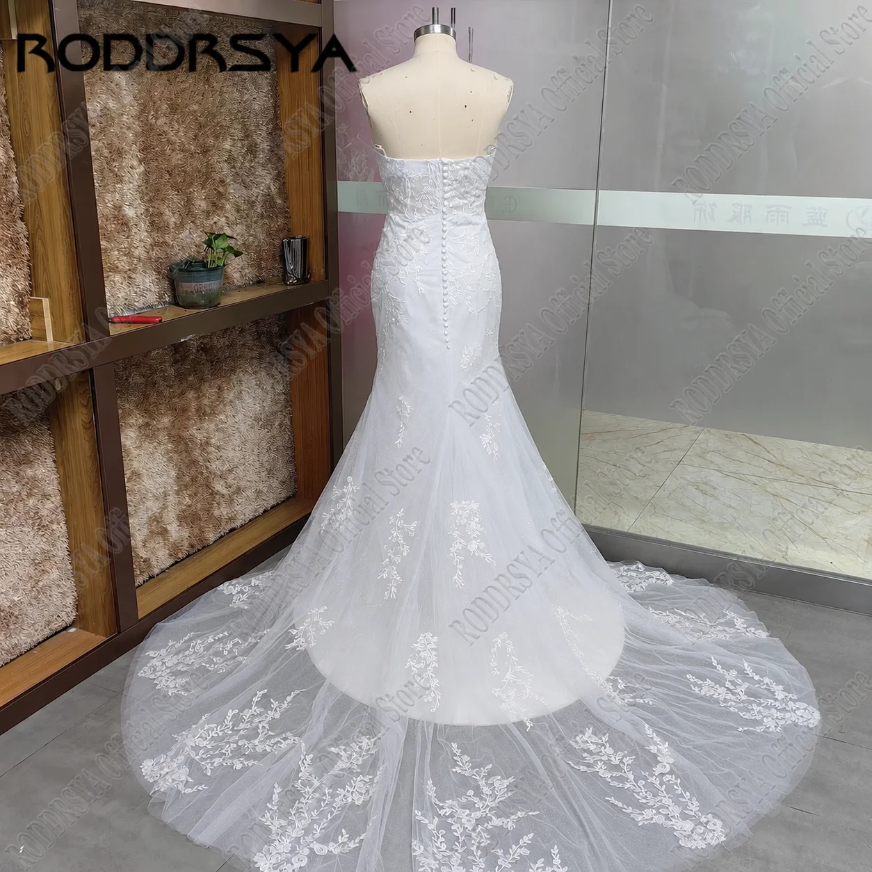 JEHETH Elegant Lace Appliques Mermaid Wedding Dresses Tulle Detachable Long Sleeves V-Neck Wedding Party Gown Customized